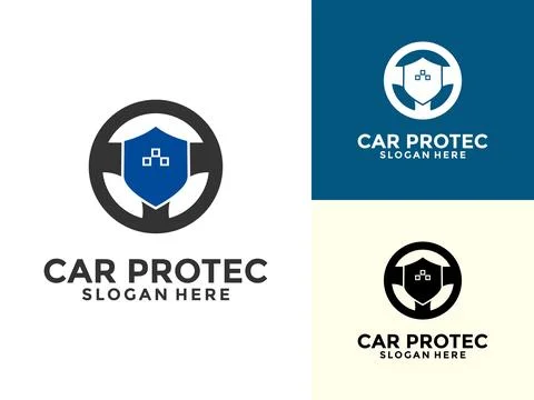 Car Protection Logo Vector Template, simple logo design of a car with shiel.. Stock Illustration