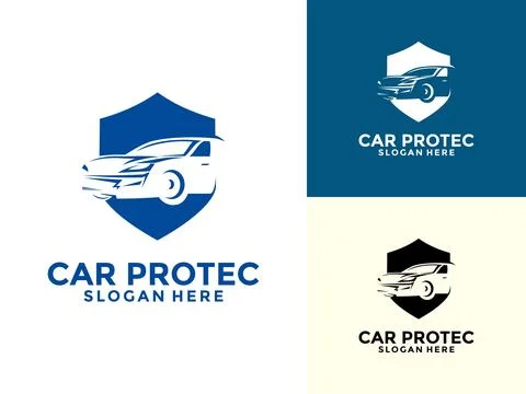 Car Protection Logo Vector Template, simple logo design of a car with shiel.. Stock Illustration