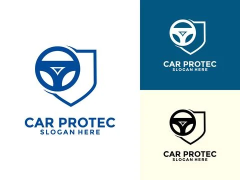 Car Protection Logo Vector Template, simple logo design of a car with shiel.. Stock Illustration