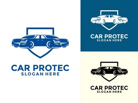 Car Protection Logo Vector Template, simple logo design of a car with shiel.. Stock Illustration