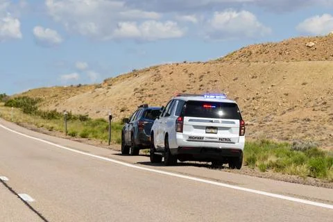 Car pulled over by the Highway Patrol in the USA Stock Photos