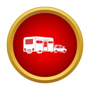 Car pulling caravan icon in red circle Stock Illustration
