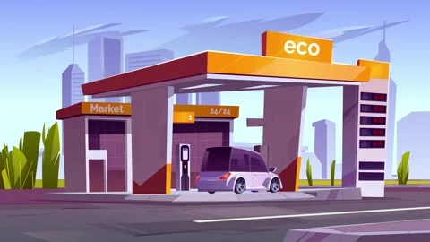 A car pulls up to a gas station Stock Footage 340332125