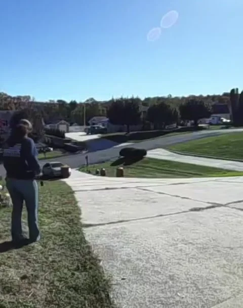 Car Pushes Garbage Bin Up Steep Driveway, Schuylkill County, Pennsylvania, USA - Stock Footage 321827307