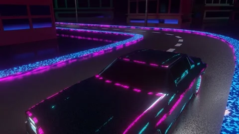 The car quickly drives through the streets of the night city in neon lights. loo Stock Footage 159094131