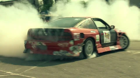 Car race drift competitions dangerous bends Stock Footage 44183904