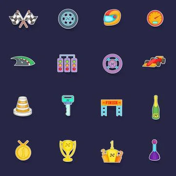 Car racing icons set vector sticker 스톡 일러스트