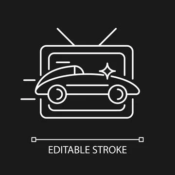 Car racing program white linear icon for dark theme Illustrazione stock