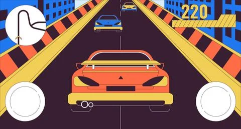 Car racing simulator game 2D linear illustration concept Stock Illustration