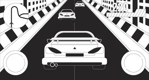 Car racing simulator game 2D linear illustration concept Stock Illustration