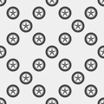 Car racing wheel vector simple seamless pattern. Tire with disc vector back.. 스톡 일러스트