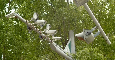 Car radars and cameras on a background of trees Stock Footage 115985683