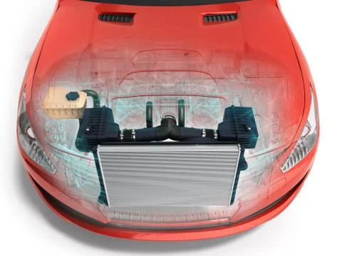 Car radiator inside the car 3d render on white Stock Illustration