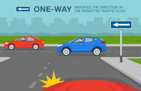 Car is reaching the intersection with one way direction. Stock Illustration