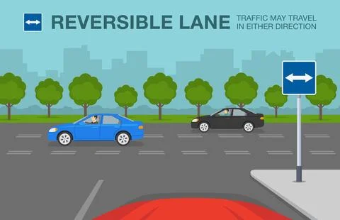 Car is reaching the intersection with reversible lane. Stock Illustration