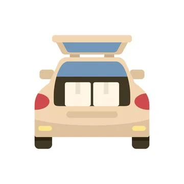 Car rear view with open trunk and roof luggage box fully packed for a trip Illustration