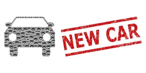 Car Recursive Composition of Car Icons and Textured New Car Stamp Illustrazione stock