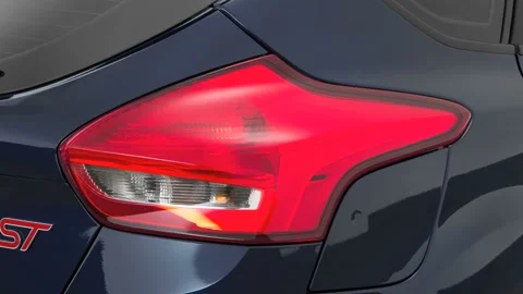 Car red tail light close up Kona Blue Metallic 2016 Ford Focus ST Stock Footage 159859429