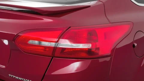 Car red tail light close up Ruby Red Tinted Clearcoat 2016 Ford Focus Titanium Stock Footage 159865891