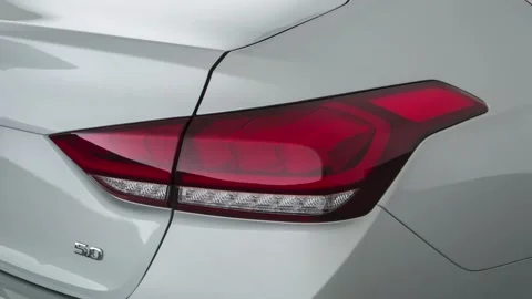 Car red tail light close up Santiago Silver 2018 Genesis G80 5.0 Ultimate RWD Stock Footage 159960699