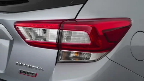 Car red tail light close up Ice Silver Metallic 2019 Subaru Impreza 2.0i Sport Stock Footage 160016381