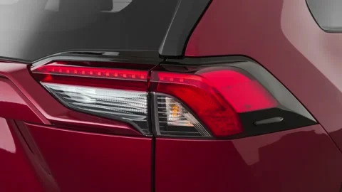 Car red tail light close up Ruby Flare Pearl 2019 Toyota RAV4 Adventure Stock Footage 160072967