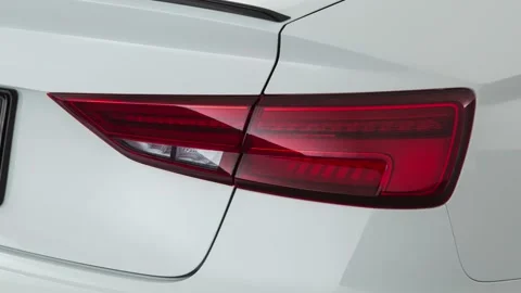 Car red tail light close up Glacier White Metallic 2019 Audi RS 3 2.5 TFSI Vídeos de archivo 160080726