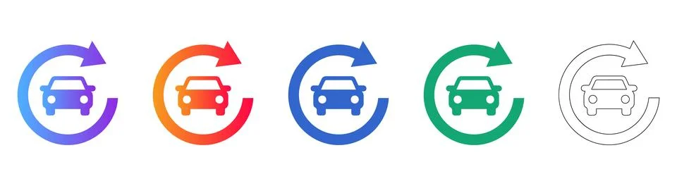 Car Refresh Cycle Icon Set Stock Illustration