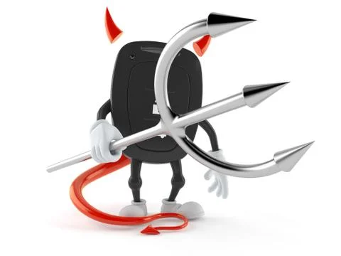 Car remote key character with devil horns and pitchfork Stock Illustration