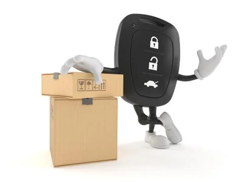 Car remote key character with stack of boxes 스톡 일러스트