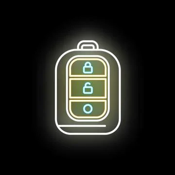 Car remote key glowing with neon light symbols Stock Illustration