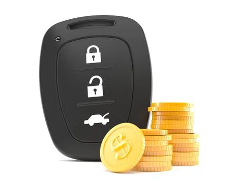 Car remote key with stack of coins Illustrazione stock