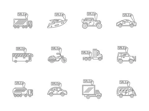 Car rent and sale flat line vector icons set Stock Illustration
