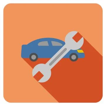 Car Repair Flat Rounded Square Icon with Long Shadow Stock Illustration