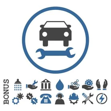 Car Repair Flat Rounded Vector Icon With Bonus Stock Illustration