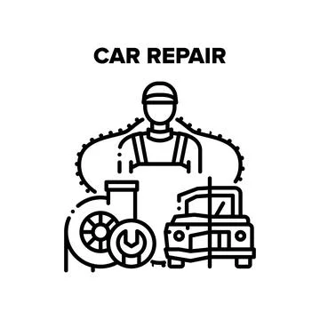 Car Repair Work Vector Black Illustration Ilustración de archivo