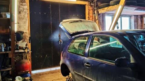 Car repair workshop inside, mechanic tools for vehicle maintenance and service Stock Footage 332469543