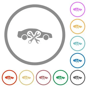 Car repair workshop solid flat icons with outlines Illustrazione stock