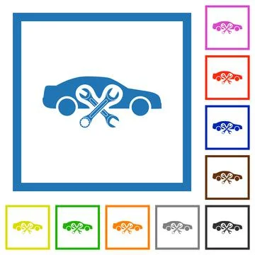 Car repair workshop solid flat framed icons Illustrazione stock
