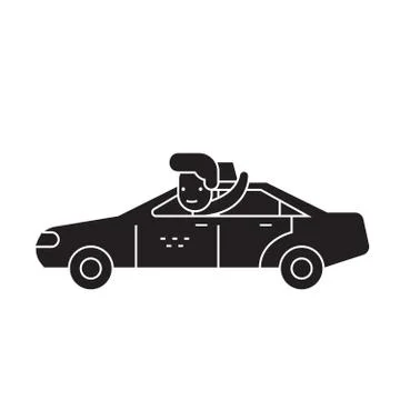 Car ride black vector concept icon. Car ride flat illustration, sign 스톡 일러스트