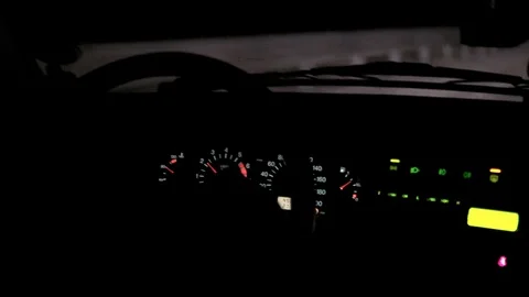 Car rides at night on a very bad road. The car cracks and staggers. Inside view. Stock Footage 100843748