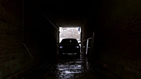 The car rides through the tunnel Stock Footage 73137148