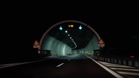 The car rides through the tunnel Stock Footage