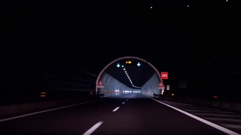 The car rides through the tunnel Stock Footage 79883759
