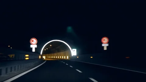 The car rides through the tunnel Stock Footage 79884408