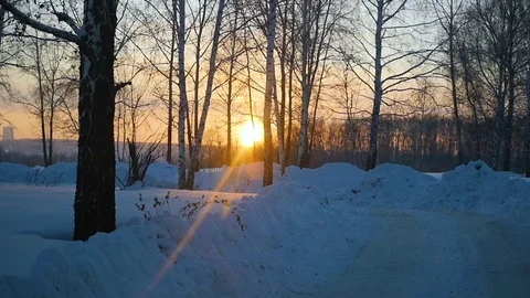 The car rides on winter road at sunset. Point of view Видео 71635554