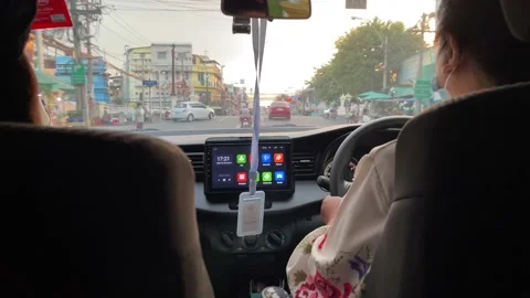 Car riding in the back point of view driver in front drive traffic daytime Video stock 195981465