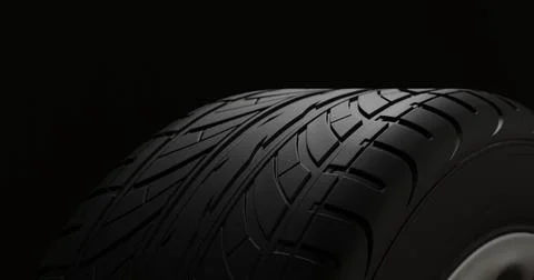 Car rim close up perspective view on a black background. Car tire macro. Wheel Ilustração Stock