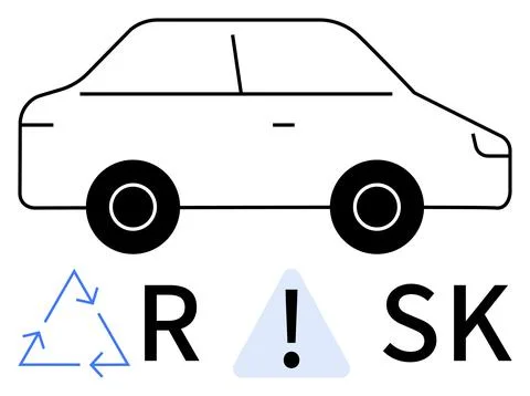 Car with Risk Elements Triangle Exclamation, Recycling Arrows, Letters R and  Stock Illustration