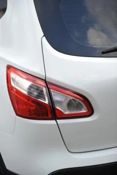 Car on road. Element of design. White back car on the street Foto stock